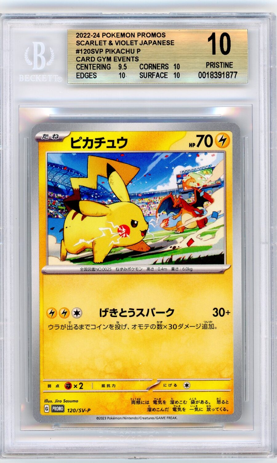 Pokemon Pikachu 120/SV‑P Japanese Scarlet & Violet Gym Event Promo BGS Pristine 10