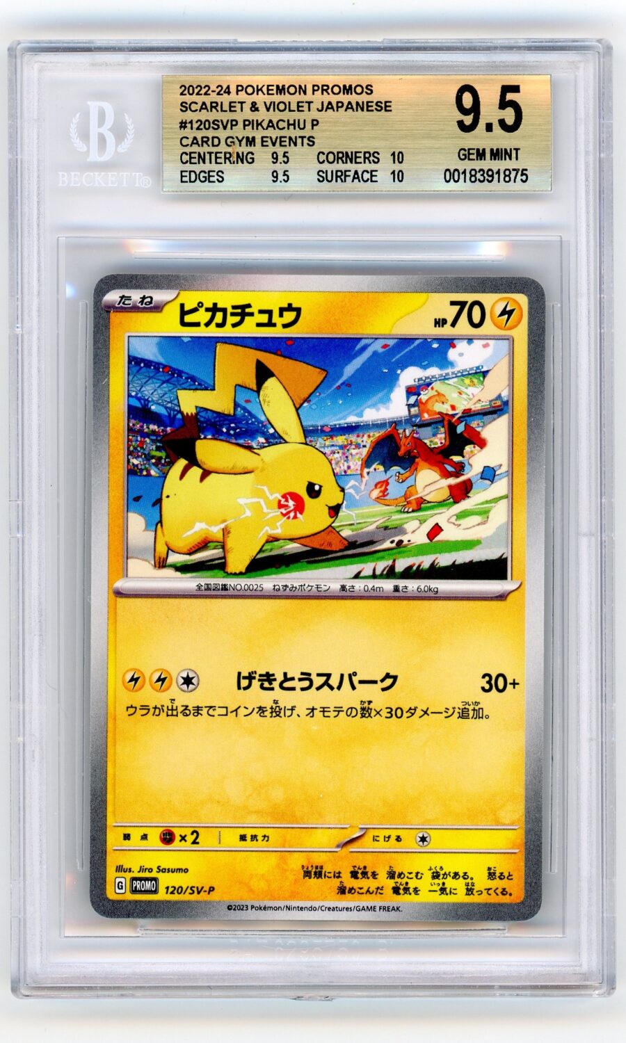 Pokemon Pikachu 120/SV‑P Japanese Scarlet & Violet Gym Event Promo BGS 9.5 GEM MINT
